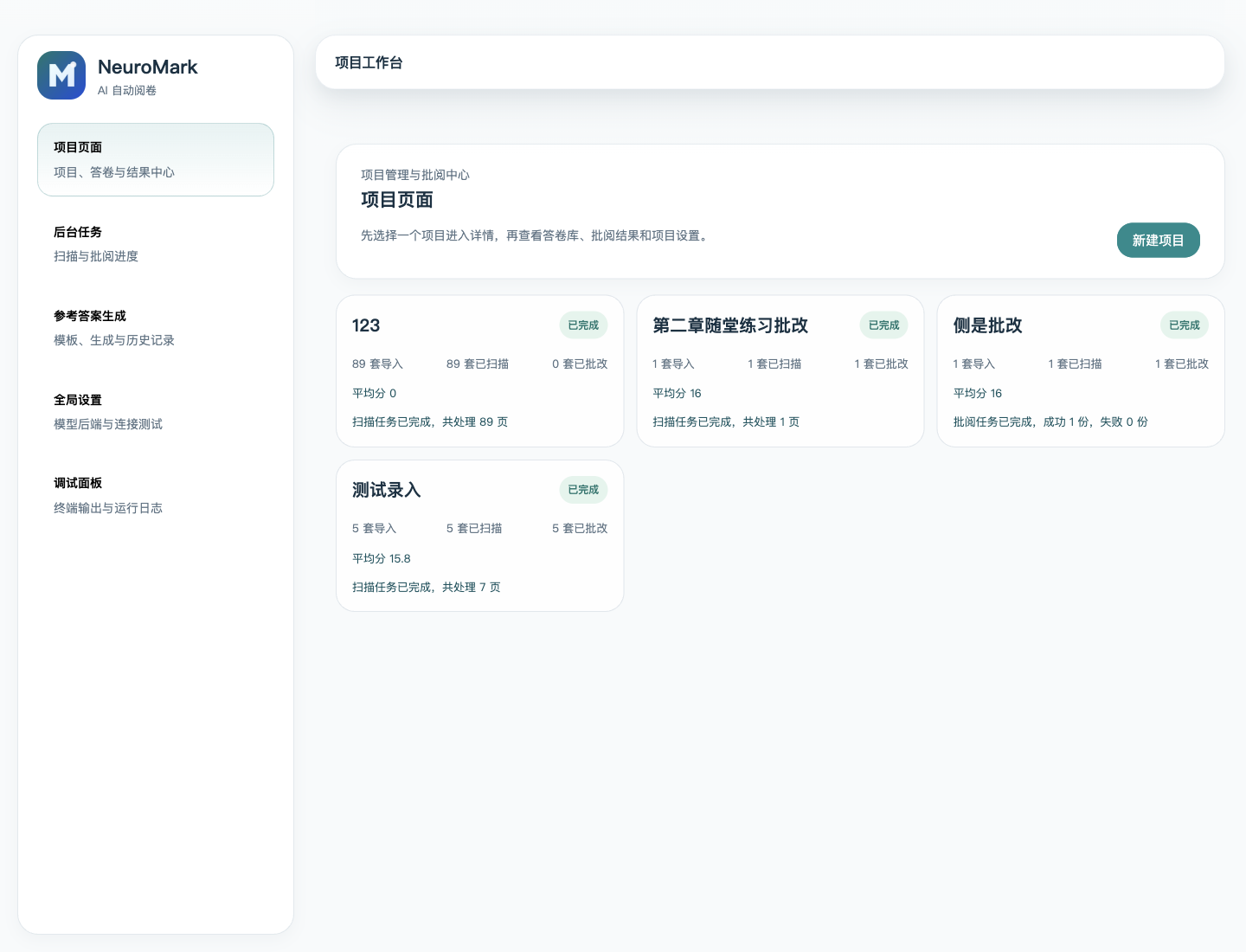 NeuroMark 项目总览界面截图